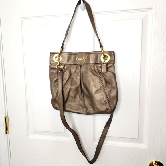 Coach Ashley Bronze Gold Metallic Shoulder Crossbody Bag Leather